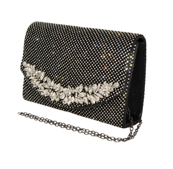 Black Pearls Folwers Glitter Evening Clutch Bags Wedding Purses