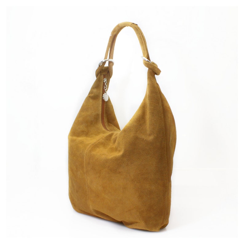 Genuine Suede Leather Dark Green Hobo Shopper Bag Everyday Practical Leather Bag Gift For Her Suede Shoulder Bag Suede Handbag Large Bag image 2