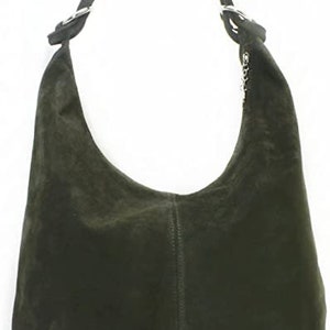 Genuine Suede Leather Dark Green Hobo Shopper Bag Everyday Practical Leather Bag Gift For Her Suede Shoulder Bag Suede Handbag Large Bag image 10