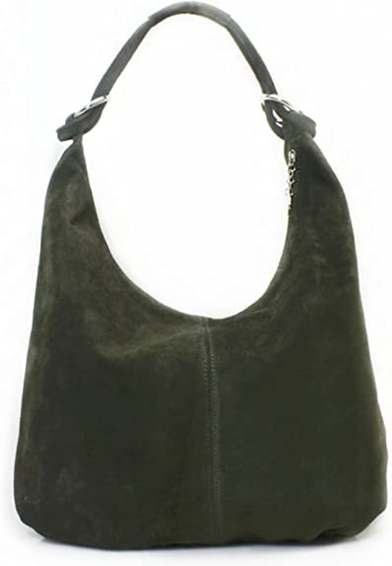 Genuine Suede Leather Dark Green Hobo Shopper Bag Everyday Practical Leather Bag Gift For Her Suede Shoulder Bag Suede Handbag Large Bag image 10