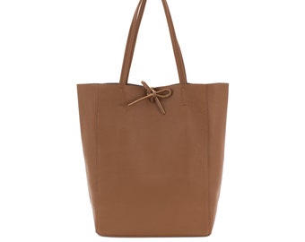 Sac Shopper en cuir véritable Grand sac fourre-tout en cuir caillouteux cuir italien souple Grand sac en cuir tous les jours Pratique Sac en cuir bronzage foncé