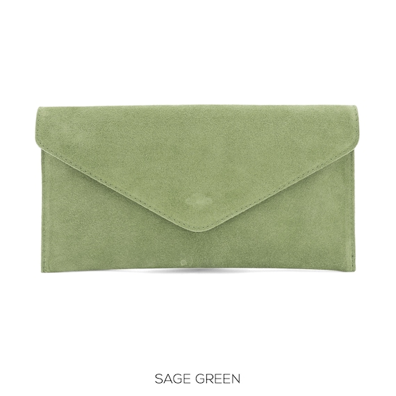 Genuine Suede Leather Evening Envelope Sage Green Clutch | Etsy UK