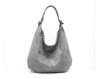 Genuine Suede Leather Dark Grey Hobo Shopper Bag Everyday Practical Leather Bag Gift For Her Suede Shoulder Bag Suede Handbag Large Bag