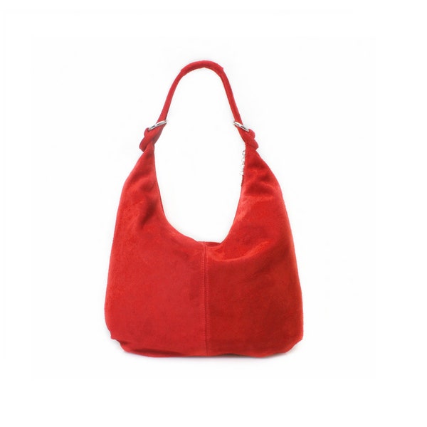 Genuine Suede Leather Red Hobo Shopper Bag Everyday Practical Leather Bag Gift For Her Suede Shoulder Bag Suede Handbag Large Bag