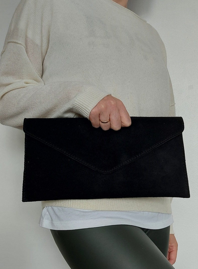 Echt suède avondenvelop Zwarte clutch tas Crossbody schouderhandtassen Bruidsmeisje cadeau Veelzijdig elegant schoudertasje en kettingriem afbeelding 9