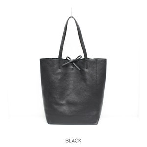 Genuine Leather Shopper Bag Large Leather Tote Bag Pebbled Soft Italian Leather Large Leather Bag Everyday Practical Black Leather Bag image 1