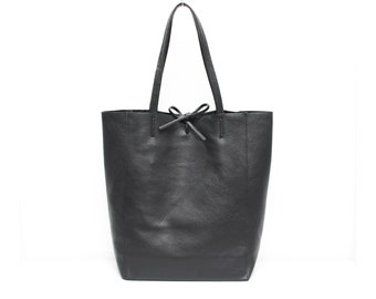 Genuine Leather Shopper Bag Large Leather Tote Bag Pebbled Soft Italian Leather Large Leather Bag Everyday Practical Black Leather Bag