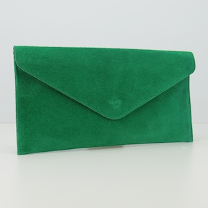 Genuine Suede Leather Evening Envelope Kelly Green Suede Clutch Bag Crossbody Bag Bridesmaid Gift Versatile Elegant Wristlet & Chain Strap image 4