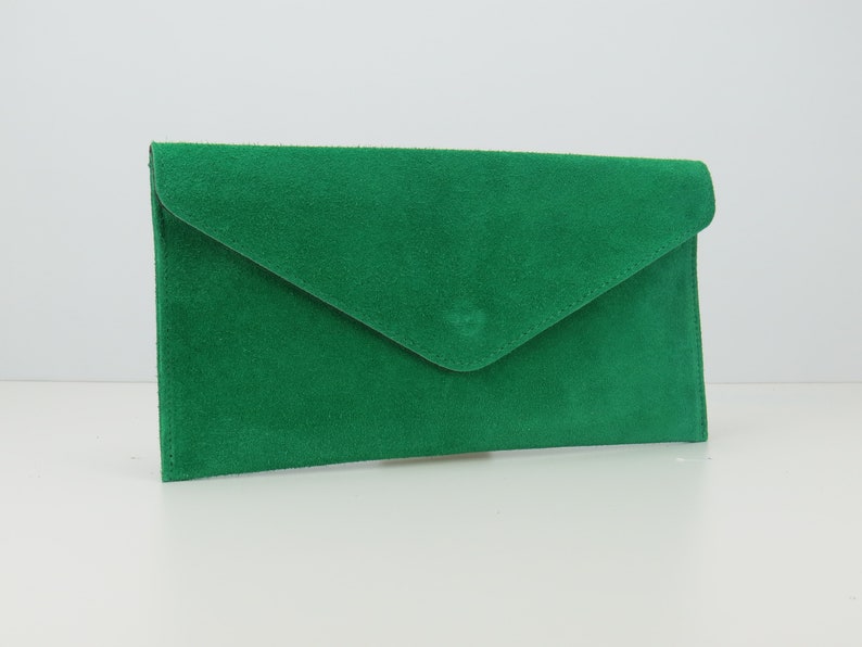 Genuine Suede Leather Evening Envelope Kelly Green Suede Clutch Bag Crossbody Bag Bridesmaid Gift Versatile Elegant Wristlet & Chain Strap zdjęcie 4