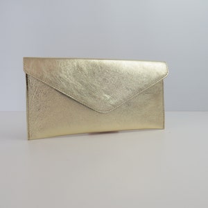 EchtLeder Abend umschlag Metallic Gold Clutch Crossbody Schulter Handtasche Brautjungfern Geschenk vielseitig elegant Handgelenk und Kettengurt Bild 4