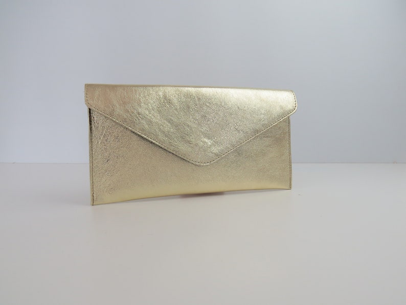 EchtLeder Abend umschlag Metallic Gold Clutch Crossbody Schulter Handtasche Brautjungfern Geschenk vielseitig elegant Handgelenk und Kettengurt Bild 4