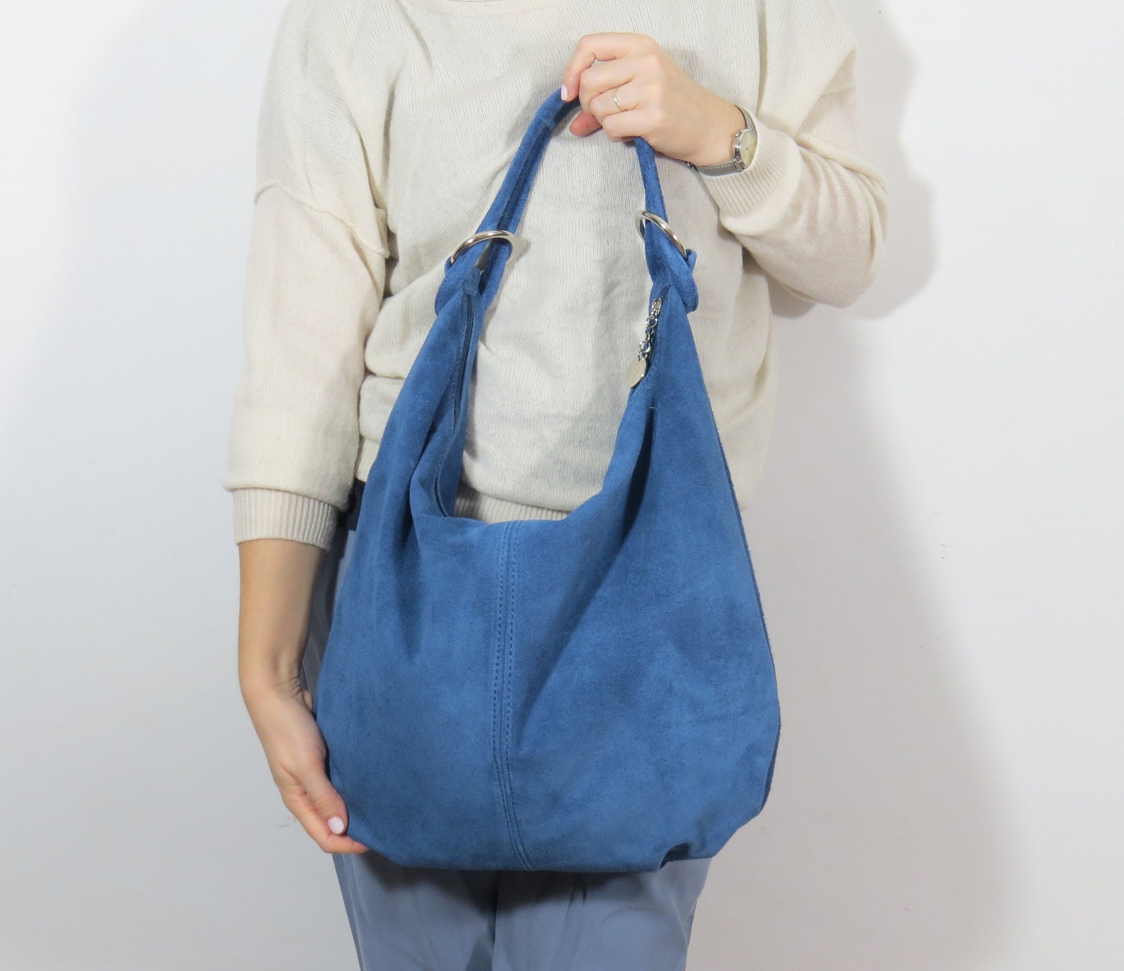 Genuine Suede Leather Purple Hobo Shopper Bag Everyday - Etsy