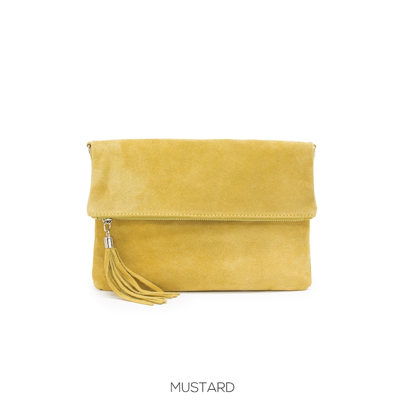 Echtes Wildleder Leder Clutch Tasche Italienisches Leder Crossbody Herbst / Winter Hochzeit Partys Brautjungfern Geschenk Elegante Abendtasche Geschenk Für Sie Mustard