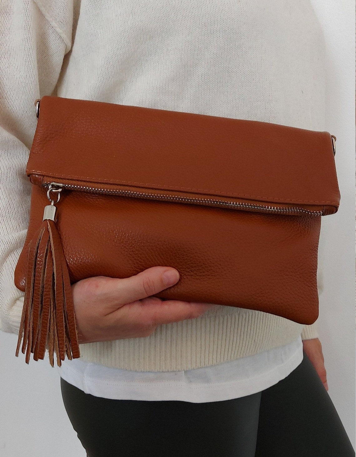 Real Genuine Plain Leather Italian Elegant Clutch Bag Etsy