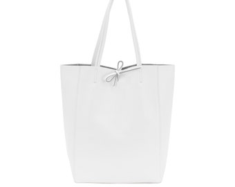 white leather bag
