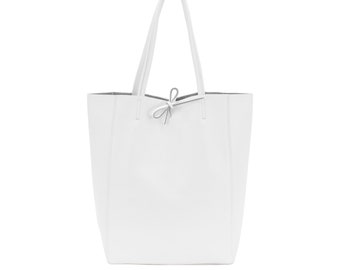 Genuine Leather Shopper Bag Large Leather Tote Bag Pebbled Soft Italian Leather Large Leather Bag Practical Everyday Bag White Leather Bag