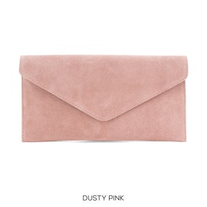 Genuine Suede Leather Evening Envelope Dusty Pink Clutch Crossbody Shoulder Handbags Bridesmaid Gift Versatile Elegant Wristlet Chain Strap
