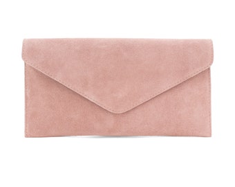 Enveloppe de soirée en cuir daim véritable Dusty Pink Clutch Crossbody Shoulder Handbags Bridesmaid Gift Versatile Elegant Wristlet Chain Strap