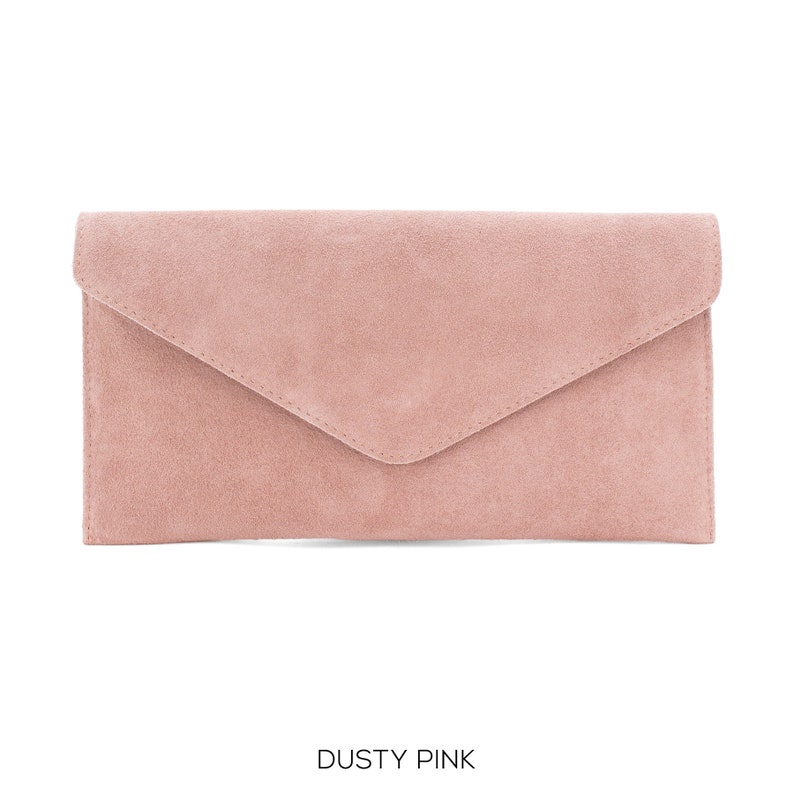 Genuine Suede Leather Evening Envelope Dusty Pink Clutch Crossbody Shoulder Handbags Bridesmaid Gift Versatile Elegant Wristlet Chain Strap image 1