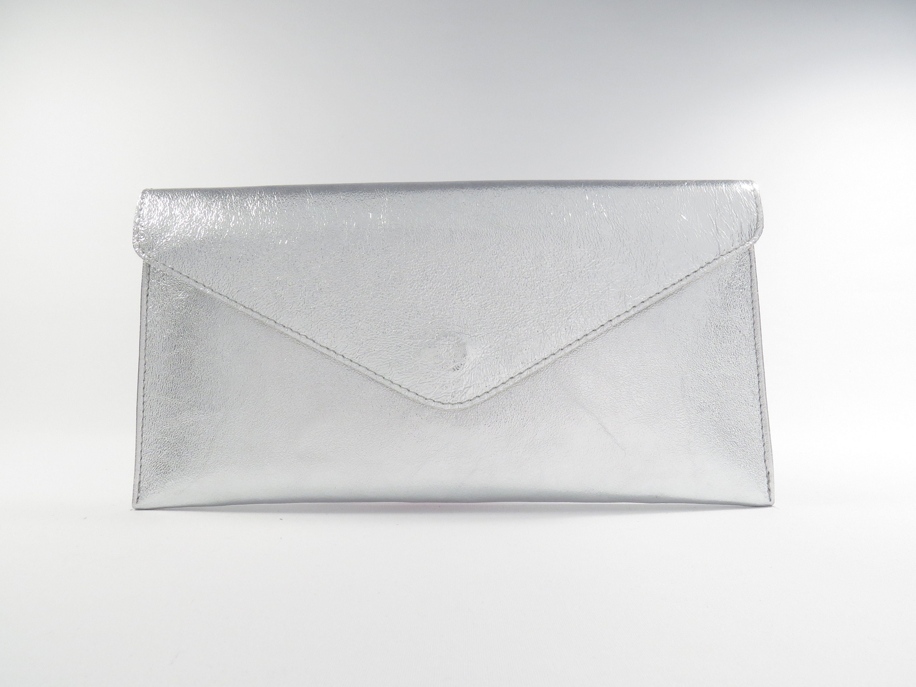 Genuine Leather Evening Envelope Metallic Silver Clutch Crossbody Shoulder Handbag Bridesmaid Gift Versatile Elegant Wristlet Chain Strap Etsy Canada