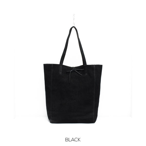 Genuine Suede Leather Shopper Bag Large Leather Tote Bag Pebbled Soft Italian Leather Large Leather Bag Everyday Practical Black Leather Bag