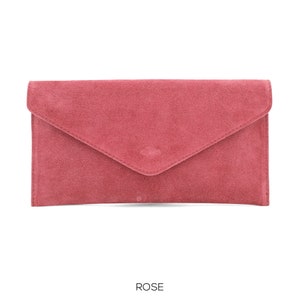 Genuine Suede Leather Evening Envelope Clutch Crossbody Shoulder Handbags Bridesmaid Gift Versatile Elegant Wristlet and Chain Strap image 4