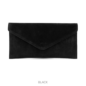 Genuine Suede Leather Evening Envelope Black Clutch Bag Crossbody Shoulder Handbags Bridesmaid Gift Versatile Elegant Wristlet & Chain Strap image 1