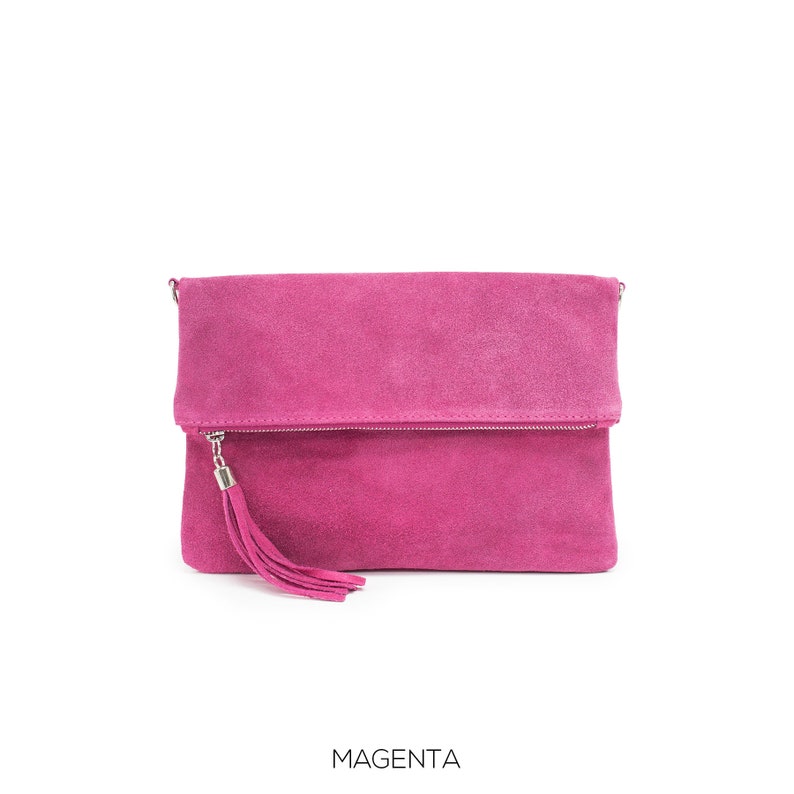 Echtes Wildleder Leder Clutch Tasche Italienisches Leder Crossbody Herbst / Winter Hochzeit Partys Brautjungfern Geschenk Elegante Abendtasche Geschenk Für Sie Magenta