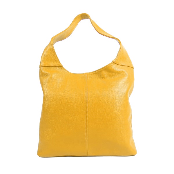 Italian Leather Slouchy Shoulder Bag Elegant & Spacious Everyday Practical Mustard Leather Bag Gift For Her Large Yellow Leather Hobo Bag