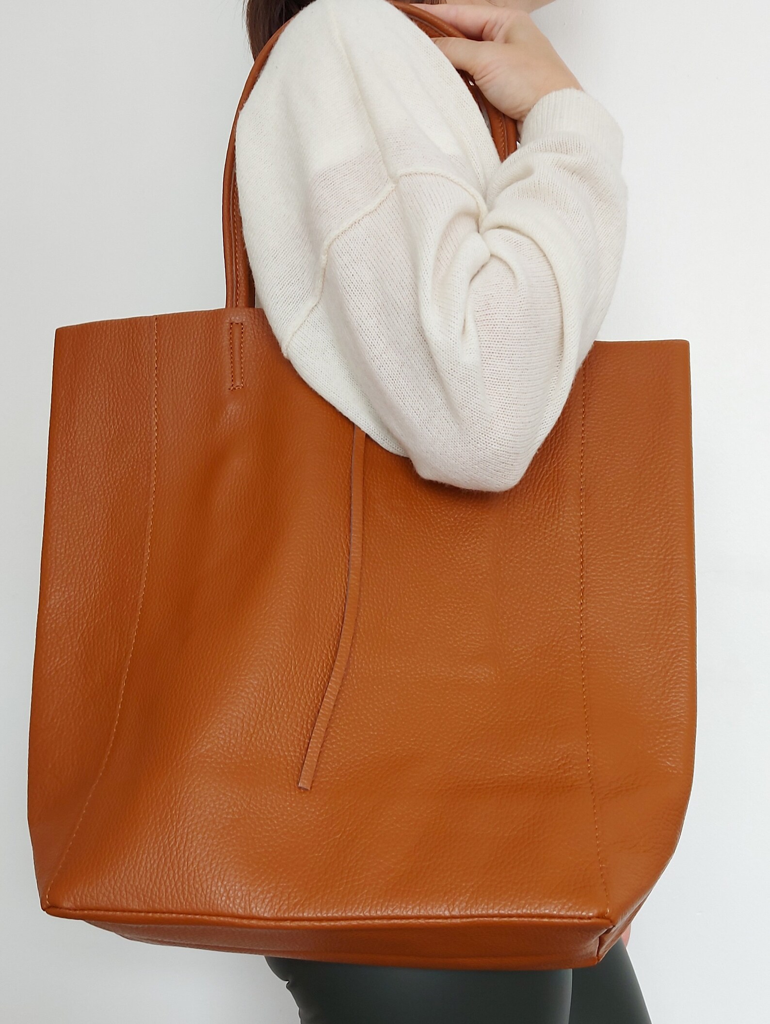 Genuine Leather Shopper Bag Large Leather Tote Bag Pebbled Etsy UK