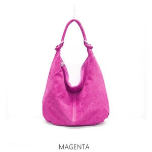 Genuine Suede Leather Magenta Hobo Shopper Bag Everyday Practical Leather Bag Gift For Her Suede Shoulder Bag Suede Handbag Large Bag