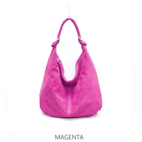Genuino Suede Leather Magenta Hobo Shopper Bag Everyday Practical Leather Bag Gift For Her Suede Shoulder Bag Suede Handbag Large Bag Etsy Mexico
