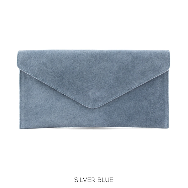 Genuine Suede Leather Evening Clutch Silver Blue Sea Clutch Crossbody Shoulder Bag Bridesmaid Gift Versatile Elegant Wristlet & Chain Strap