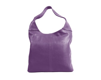 Bolso de hombro Slouchy de cuero italiano elegante y espacioso todos los días práctico bolso de cuero púrpura regalo para su gran bolso hobo de cuero violeta