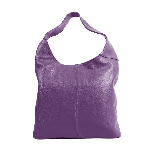 Italian Leather Slouchy Shoulder Bag Elegant & Spacious Everyday Practical Purple Leather Bag Gift For Her Large Violet Leather Hobo Bag