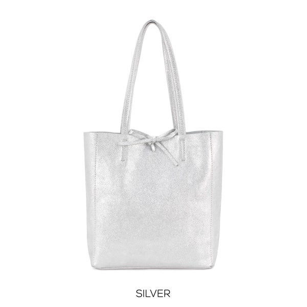 Sac Shopper en cuir véritable Tote en cuir moyen cuir italien moyen sac en cuir pratique tous les jours en or rose sac en cuir métallique