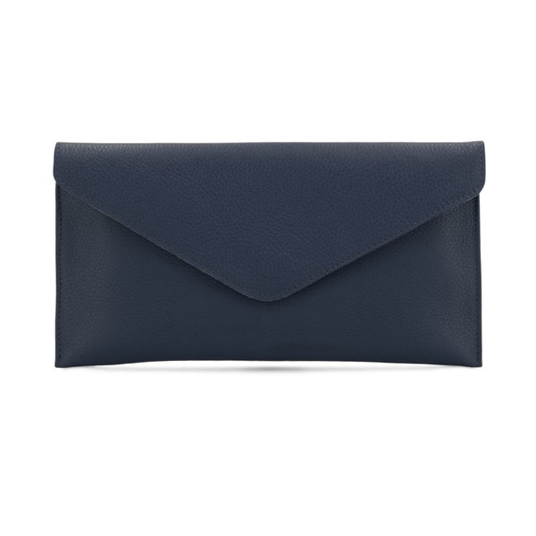 Navy Blue Pebbled Leather Envelope Clutch Versatile Crossbody Shoulder Bag Bridesmaid Gift Elegant Design Deep Blue Clutch Gift For Her