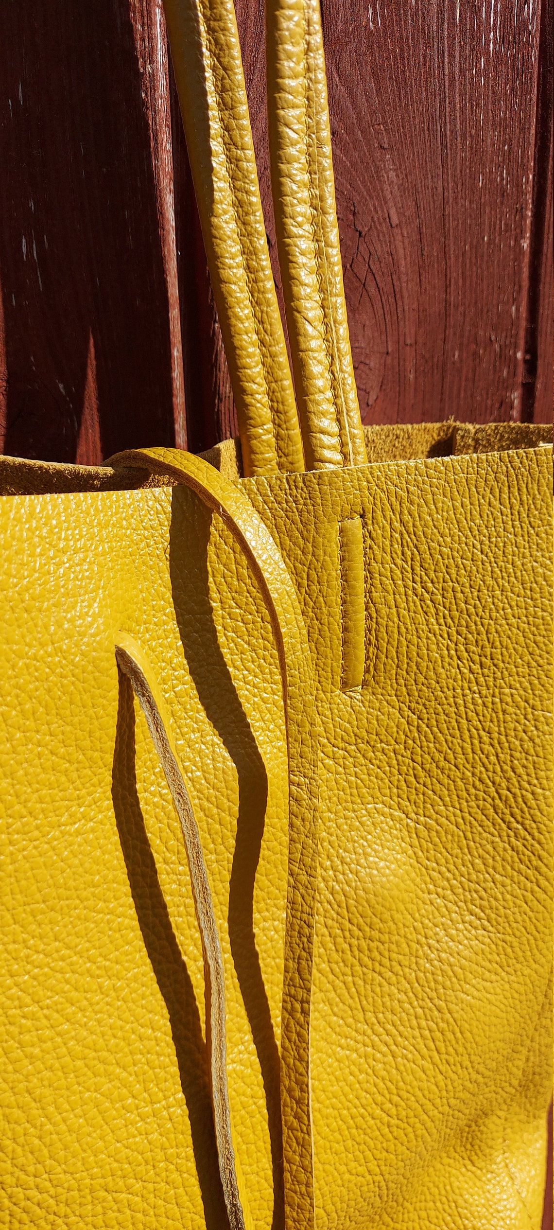 Aubergine Leather Medium Shopping Bag