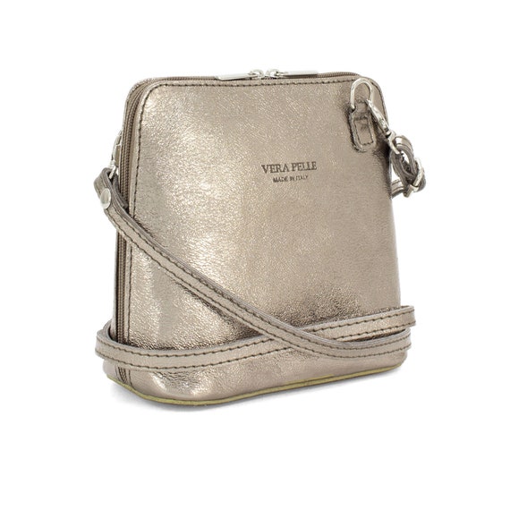 Genuine Metallic Leather Crossbody Bag VERA PELLE Real Italian -  Israel