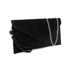 Echtes Wildleder Abendumschlag Hellgrau Clutch Crossbody Umhängetasche Brautjungfern Geschenk Vielseitig elegant Armband und Kettengurt Bild 2