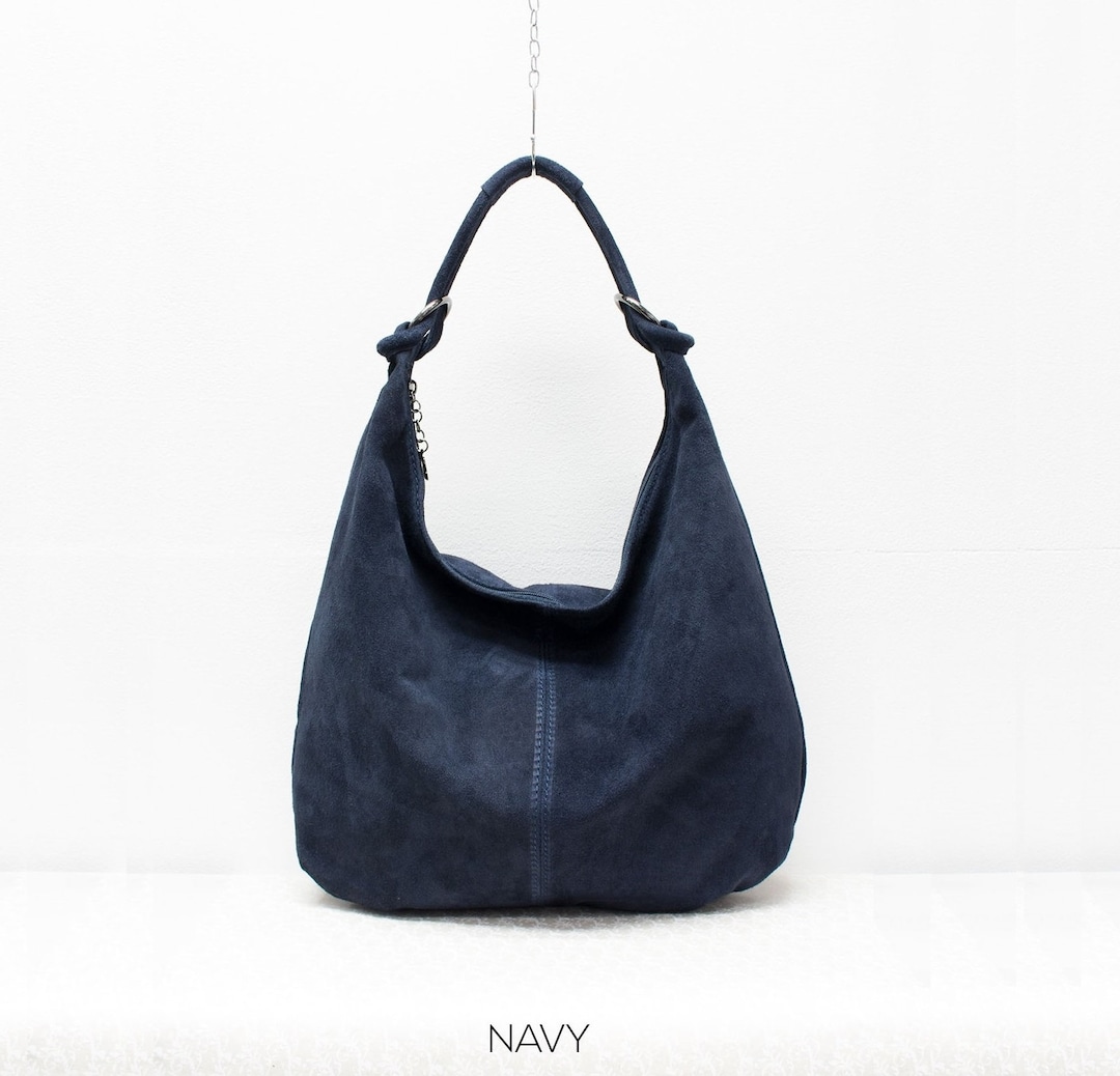 Genuine Suede Leather Navy Hobo Shopper Bag Everyday Practical Leather Bag Gift for Her Suede Shoulder Bag Suede Handbag Large Shoulder Bag Etsy
