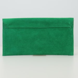 Vera pelle scamosciata busta da sera Kelly verde camoscio pochette borsa a tracolla Bridesmaid Gift Versatile Elegante Wristlet & Chain Strap immagine 3