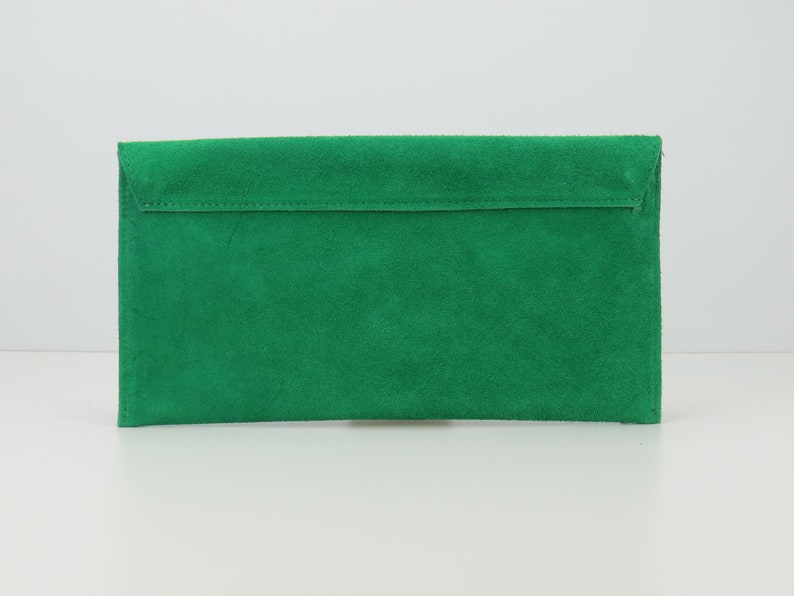 Vera pelle scamosciata busta da sera Kelly verde camoscio pochette borsa a tracolla Bridesmaid Gift Versatile Elegante Wristlet & Chain Strap immagine 3