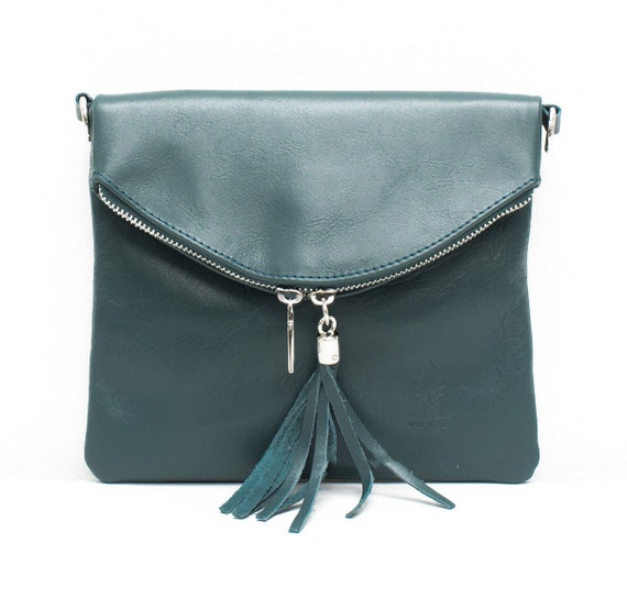 Small Leather Zippered Clutch Bag for Women with Detachable