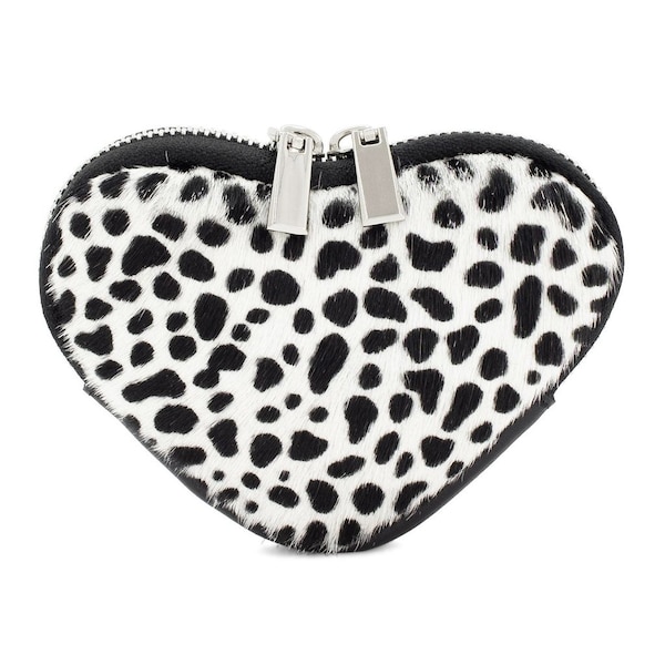 Genuine Italian Leather Cute Heart shaped Coin Purse  Animal Fur Print Soft Italian Leather Valentines Gift for Her Comes Gift Wrapped