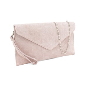 Echtes Wildleder Abendumschlag Taupe Clutch Crossbody Umhängetasche Brautjungfer Geschenk Vielseitig elegant Handgelenk und Kettengurt Bild 10