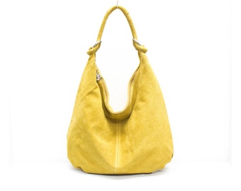 Genuine Suede Leather Mustard Hobo Shopper Bag Everyday Practical Leather Bag Gift For Her Suede Shoulder Bag Suede Handbag Large Bag