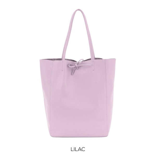 Genuine Leather Shopper Bag Large Leather Bag Pebbled Soft Italian Leather Large Leather Bag Practical Everyday Lilac Lavender Leather Bag