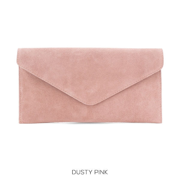 Genuine Suede Leather Evening Envelope Clutch Crossbody Shoulder Handbags Bridesmaid Gift Versatile  Elegant Wristlet and Chain Strap