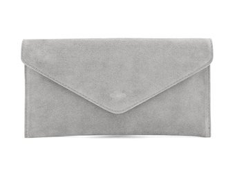 Genuine Suede Leather Evening Envelope Light Grey Clutch Crossbody Shoulder Bag Bridesmaid Gift Versatile  Elegant Wristlet and Chain Strap